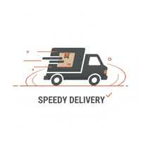 A charcoal delivery truck with a package, on a bright white background with burnt sienna accents.